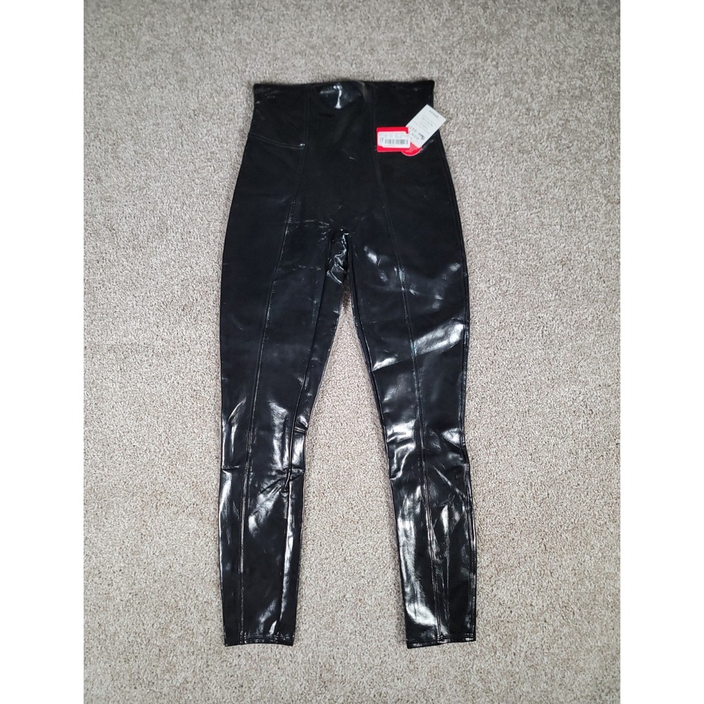 Spanx Faux Patent Leather Leggings Medium Black High Rise Shiny 20301R NWT $98